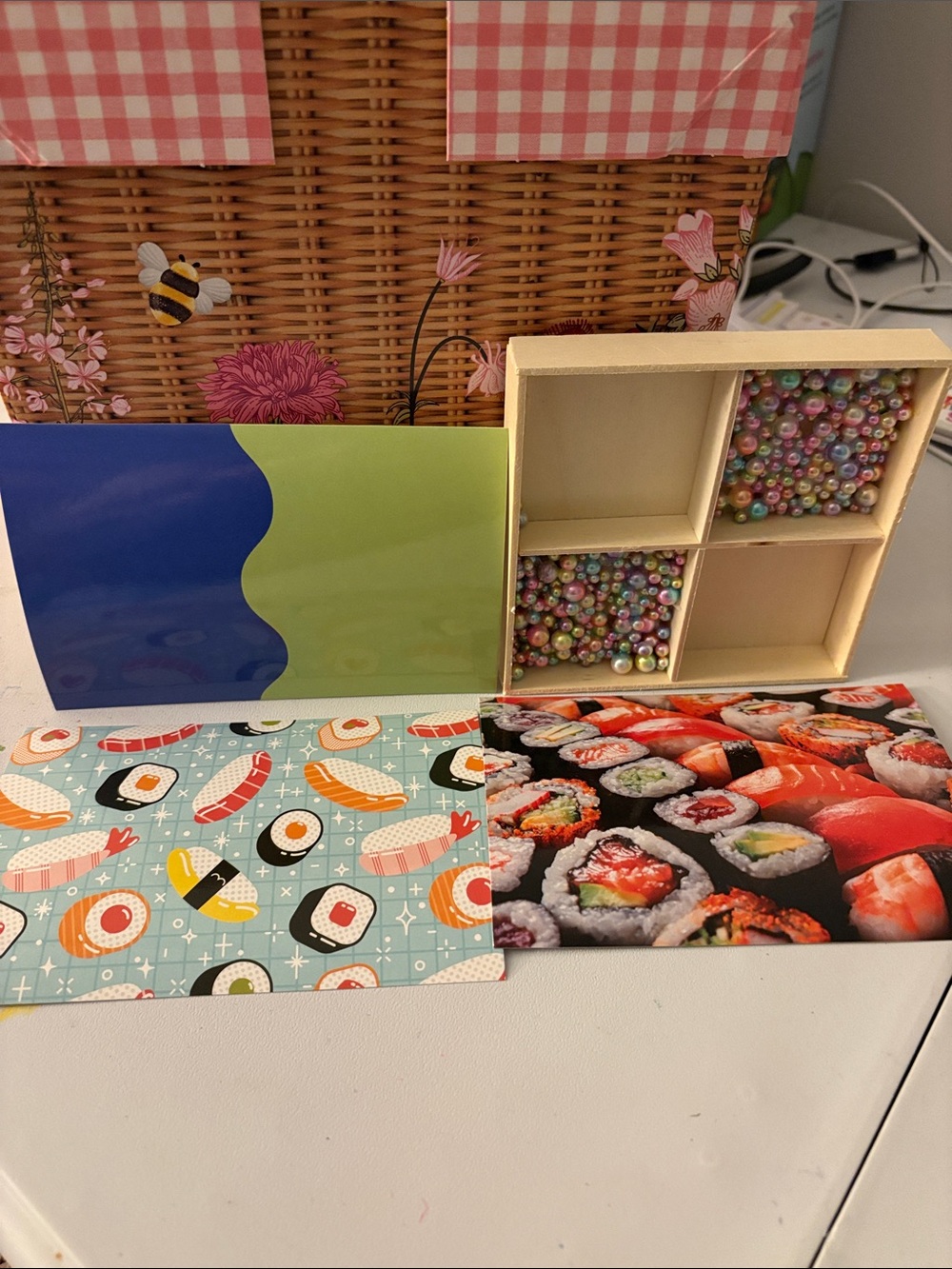 Colorful Sushi & Pattern Art Print Trio - Pink, Blue, Green